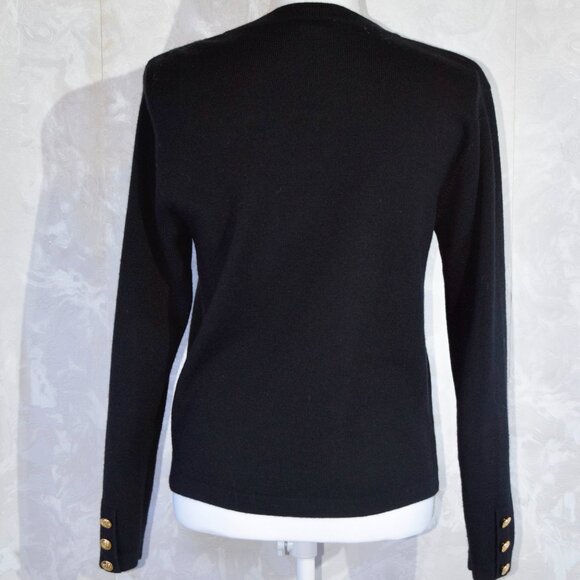 Talbots Size M | Black Wool Blend Cardigan Sweater | Gold Buttons | Pockets - Picture 2 of 7